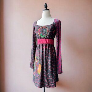 Y2K vintage Desigual dress grunge patchwork appliqué cotton mini dress 1990s